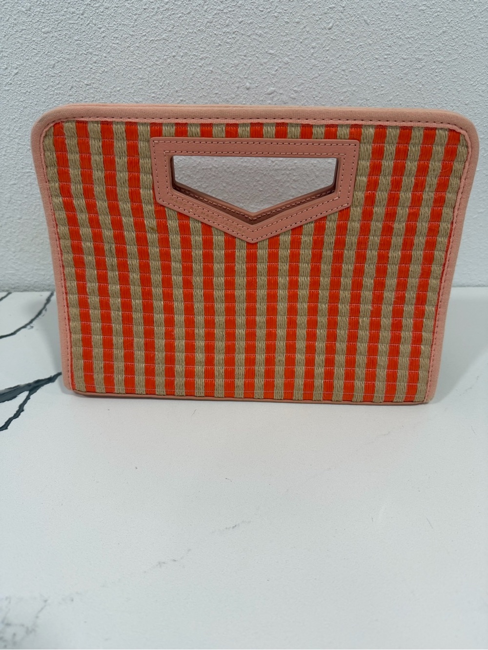 Marc by Marc Jacobs Orange/Beige Checkered Raffia Clutch